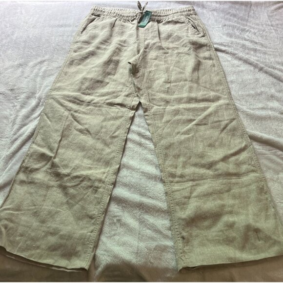 L.L.Bean Womens Linen Wide-Leg Pants 14 Regular Drawstring Casual Outdoor New - Picture 1 of 11
